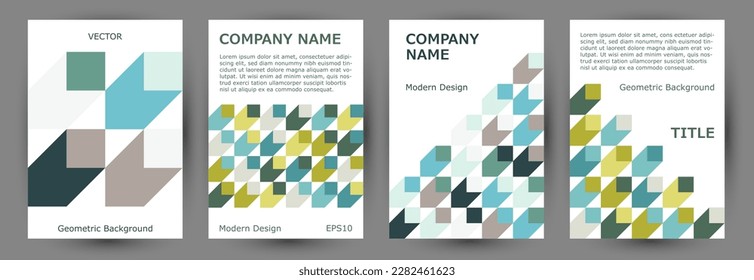 Diseño gráfico de la colección de diseño de página principal de folletos comerciales. Colección de diseño de volante abstracto de estilo suizo Eps10. Diseño de tarjeta vertical de textura de elementos geométricos mosaicos