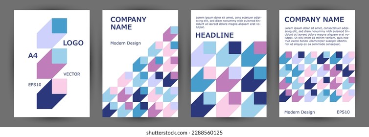 Commercial brochure front page layout collection A4 design. Modernism style creative title page layout collection vector. Tile geometric shapes background A4 card design