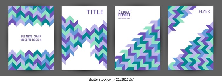 Commercial brochure front page mokup set vector design. Modernism style isometric poster mockup set Eps10. Mosaic geometric shapes background vertical card design