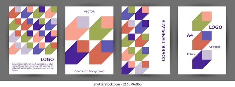 Commercial brochure front page mokup collection A4 design. Minimalist style retro album template collection Eps10. Tile geometric elements background A4 cover design