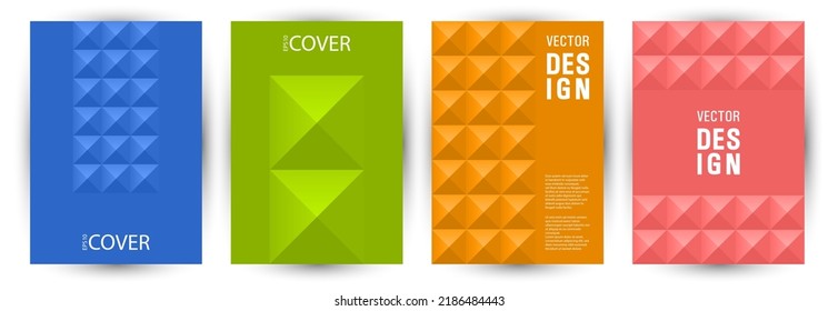 Commercial brochure front page mokup bundle geometric design. Swiss style digital folder mockup bundle Eps10. Tile geometric shapes background vertical card design