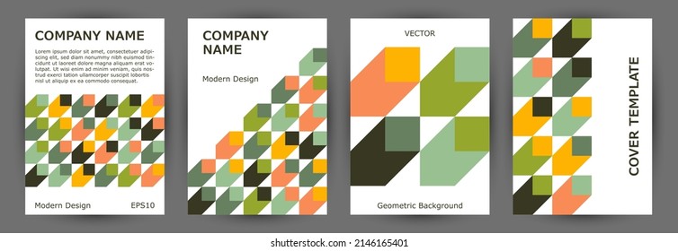 Commercial brochure front page template collection graphic design. Modernism style modern certificate layout collection vector. Tile geometric shapes composition A4 cover design