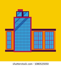 Commercial building, architecture in flat design. Modern structures vector for web design, app icons, navigation services. Shop, mall, supermarket, business center illustration.