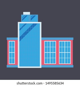 Commercial building, architecture in flat design. Modern structures vector for web design, app icons, navigation services. Shop, mall, supermarket, business center illustration.
