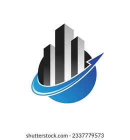commercial building with arrow going up