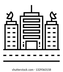 Commercial building, business center line icon 