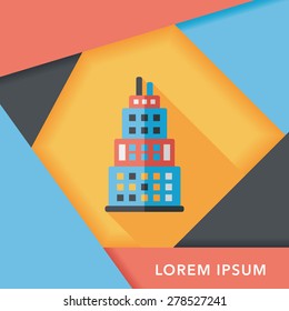 Commercial Building flat icon with long shadow,eps10