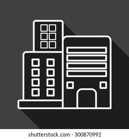 Commercial Building flat icon with long shadow, line icon