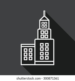 Commercial Building flat icon with long shadow, line icon