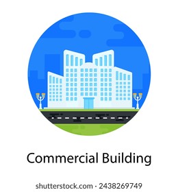 Un icono de edificio comercial en diseño plano redondeado 