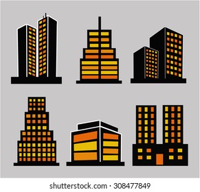 Commercial building icon set