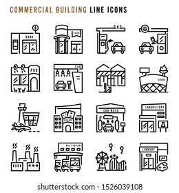 Commercial Building Line Icons, Various Commercial Building Line Icons, Cute Cartoon Line Icons Of Commercial Buildings, Abstract Commercial Building Line Icons, Vector Illustration