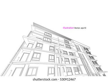 commercial building structure architecture abstract drawing, 3d illustration vector