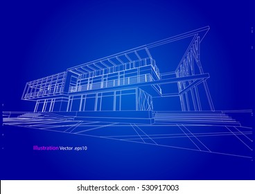 commercial building structure architecture abstract drawing, 3d illustration vector