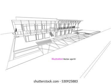 commercial building structure architecture abstract drawing, 3d illustration vector