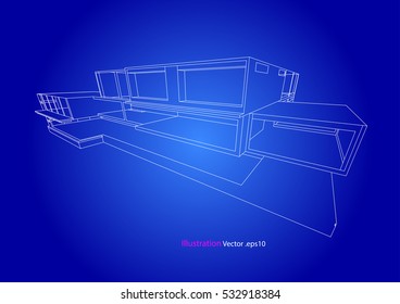 commercial building structure architecture abstract drawing, 3d illustration vector