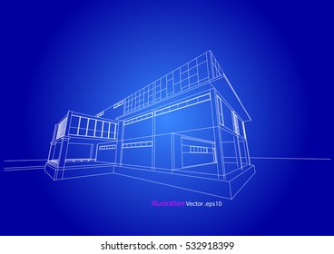 commercial building structure architecture abstract drawing, 3d illustration vector