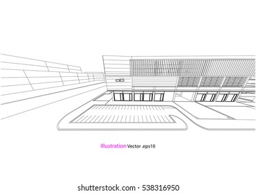 commercial building structure architecture abstract drawing, 3d illustration vector