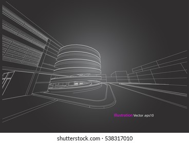 commercial building structure architecture abstract drawing, 3d illustration vector