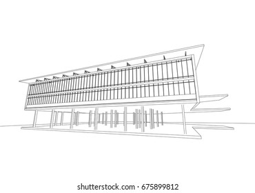 commercial building structure architecture abstract drawing, 3d illustration vector