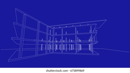 commercial building structure architecture abstract drawing, 3d illustration vector