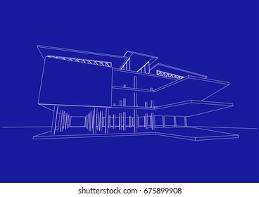 commercial building structure architecture abstract drawing, 3d illustration vector