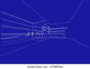 commercial building structure architecture abstract drawing, 3d illustration vector