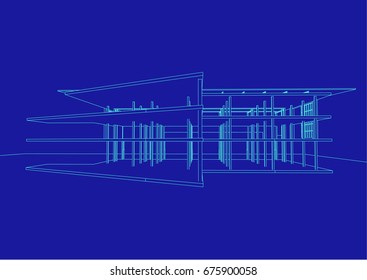 commercial building structure architecture abstract drawing, 3d illustration vector