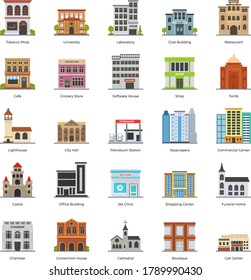 Commercial Buildings Flat Icons Pack 