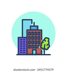 Icono de línea de edificios comerciales. Árbol, oficina, distrito, señal de contorno. Edificios y concepto de arquitectura urbana. Elemento de símbolo de Ilustración vectorial para Diseños web y App