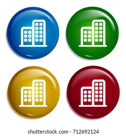 Commercial buldings multi color gradient glossy badge icon set. Realistic shiny badge icon or logo mockup