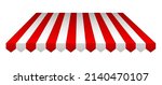 Commercial canopy awning for store. Tent with white and red stripes for market, shop with shadows on transparent background. Vector Design element.