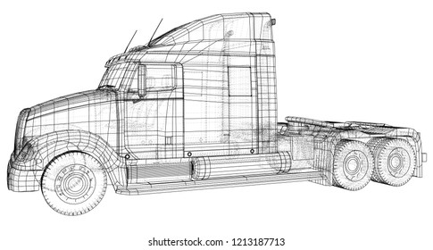 Commercial cargo delivery truck. Isolated. Created illustration of 3d. Wire-frame.
