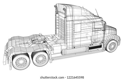 Commercial cargo delivery truck. Isolated. Created illustration of 3d. Wire-frame.