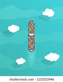 Commercial cargo ships. Sea transportation vehicle. Transport boat, container ships. International water trade concept. Vector illustration.