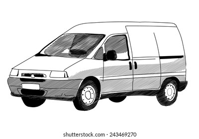 Commercial cargo van for business or delivery. a pencil drawing style