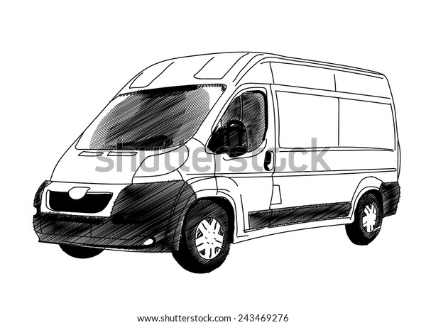 Commercial cargo van for business or delivery. a
pencil drawing
style