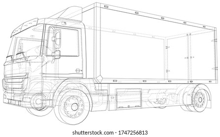 Commercial cargo van vector. Isolated Wire-frame Truck freight. Wire-frame line isolated. Vector rendering of 3d.