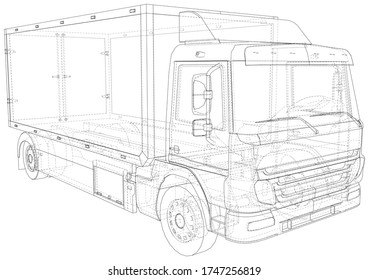 Commercial cargo van vector. Isolated Wire-frame Truck freight. Wire-frame line isolated. Vector rendering of 3d.