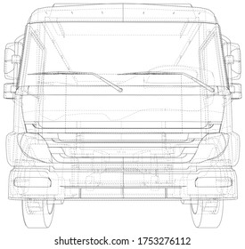 Commercial cargo van vector. Isolated Wire-frame Truck freight. Wire-frame line isolated. Vector rendering of 3d.