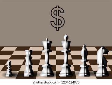 commercial chess. white and black chess on chess board 