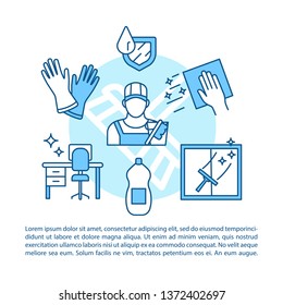 Commercial cleaning article page vector template. Washing and wiping. Brochure, magazine, booklet design element with linear icons and text boxes. Print design. Concept illustrations with text space