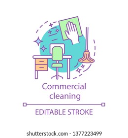 Commercial cleaning concept icon. Cleaning services idea thin line illustration. Mopping, sweeping, wiping. Office cleanup. Dirt removal. Vector isolated outline drawing. Editable stroke