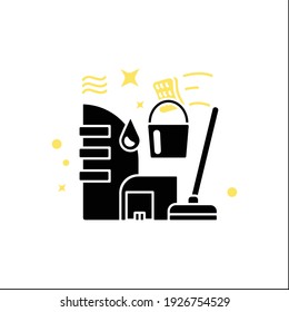 Commercial cleaning glyph icon. Dirt removal. Mopping, sweeping, wiping. Office cleanup. Profitable startup. Cleaning service concept.Filled flat sign. Isolated silhouette vector illustration