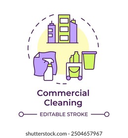 Commercial cleaning multi color concept icon. Professional cleanup. Sanitizing buildings. Round shape line illustration. Abstract idea. Graphic design. Easy to use in infographic, presentation