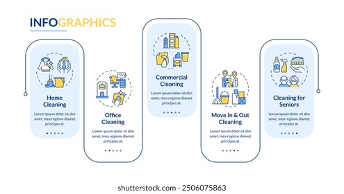 Commercial cleaning services rectangle infographic vector. Housekeeping, office janitorial work. Data visualization with 5 steps. Editable rectangular options chart