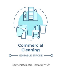 Commercial cleaning soft blue concept icon. Professional cleanup. Sanitizing buildings. Round shape line illustration. Abstract idea. Graphic design. Easy to use in infographic, presentation