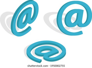 The Commercial Concept  At Sign .Isometric vector illustration.The email symbol in different angles.