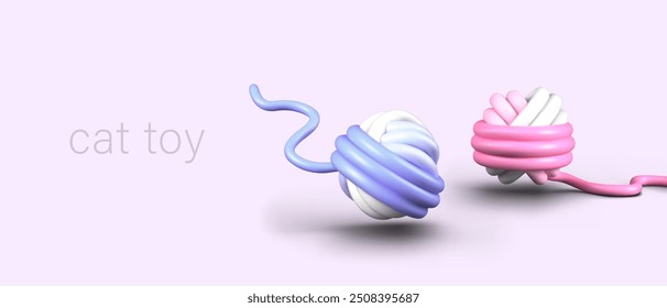 Commercial concept of toys for cats. Balls of threads of different colors