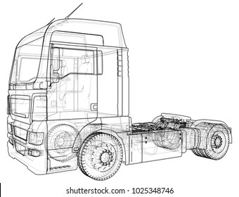 Commercial Delivery Cargo Truck vector for brand identity and advertising isolated. Created illustration of 3d. Wire-frame.